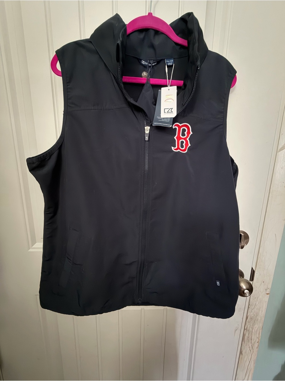 Cutter & Buck Black Hooded Vest with Red 'B' Logo